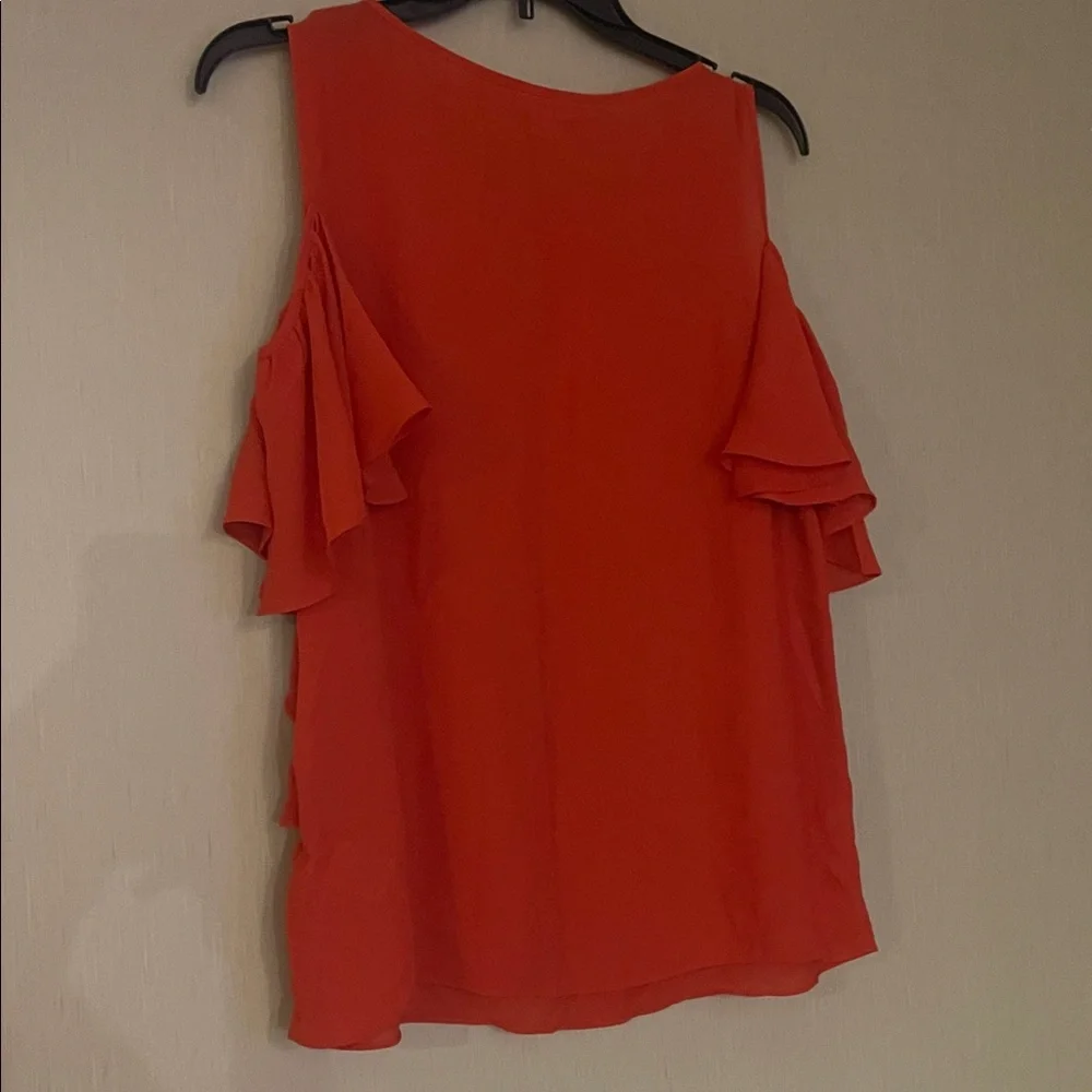 Max studio medium NWT salmon orange colored ruffle off shoulder blouse top - Picture 5 of 5